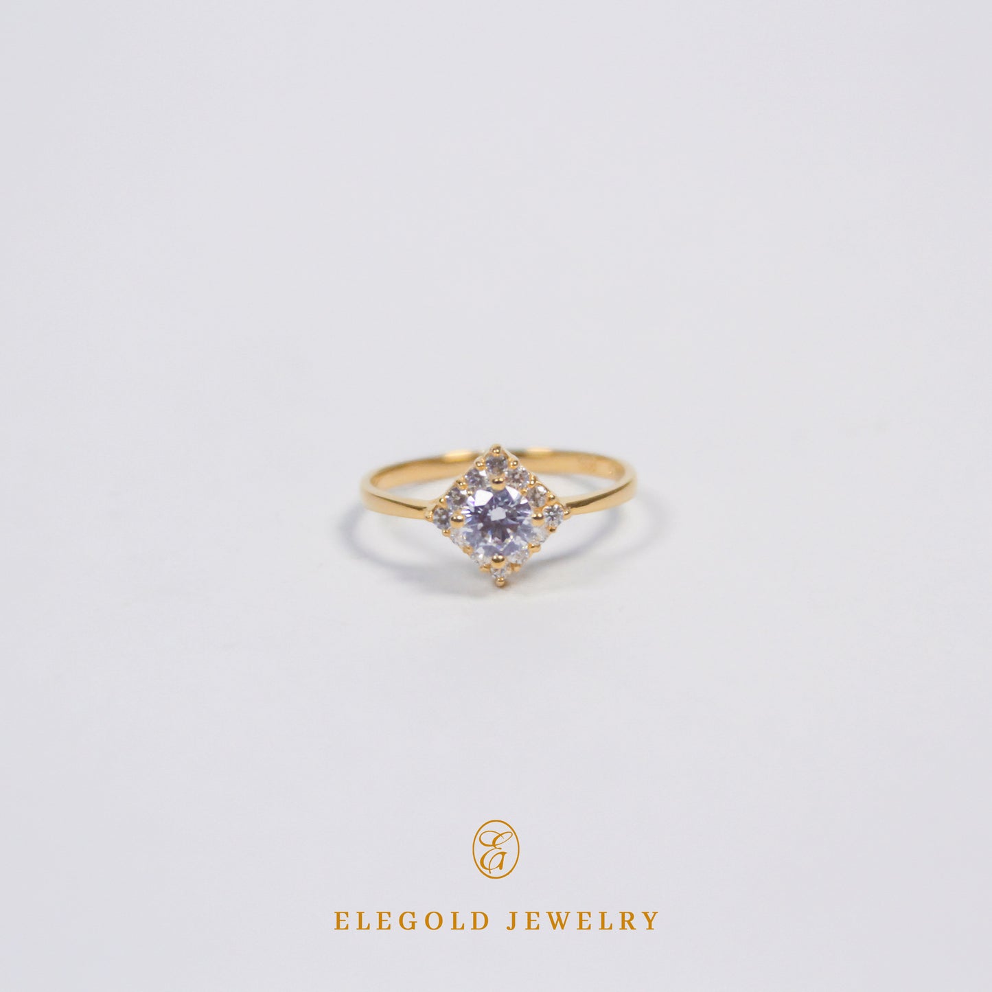 Elegold Halo Round Cut CZ Stones Gold Ring