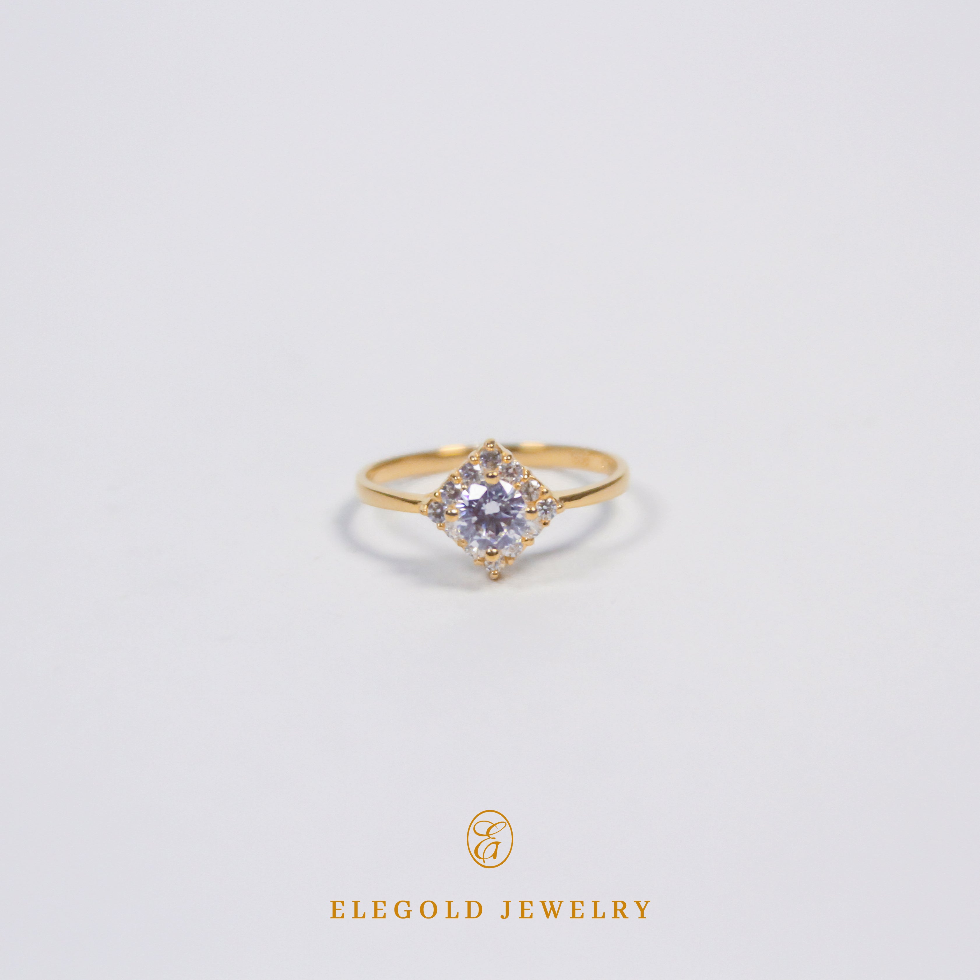 Elegold Halo Round Cut CZ Stones Gold Ring