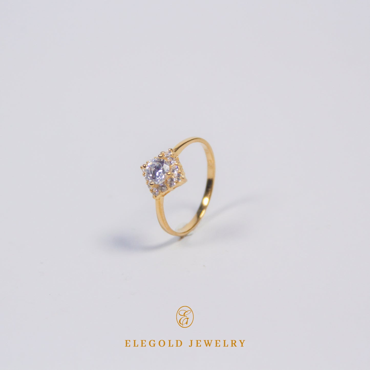 Elegold Halo Round Cut CZ Stones Gold Ring