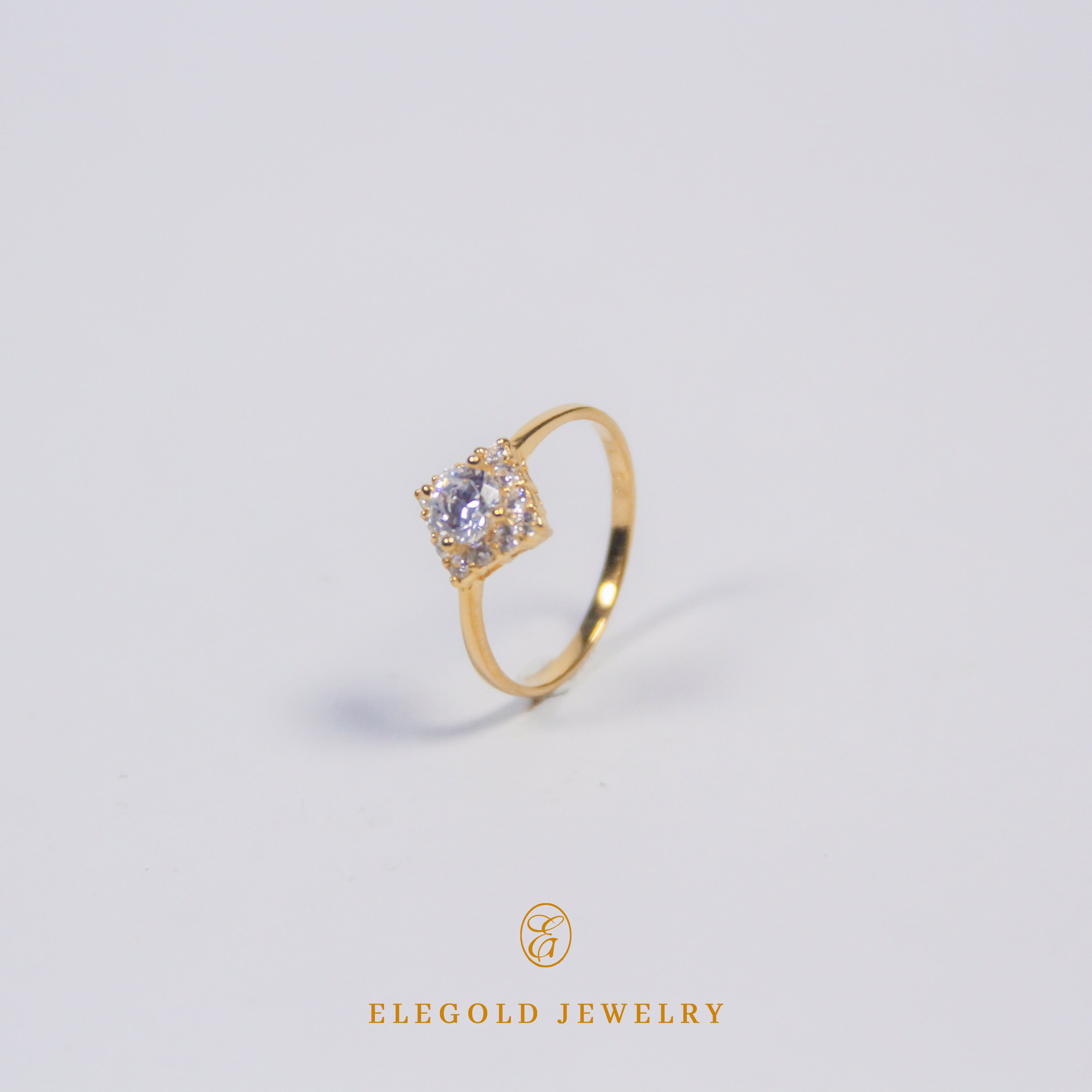 Elegold Halo Round Cut CZ Stones Gold Ring