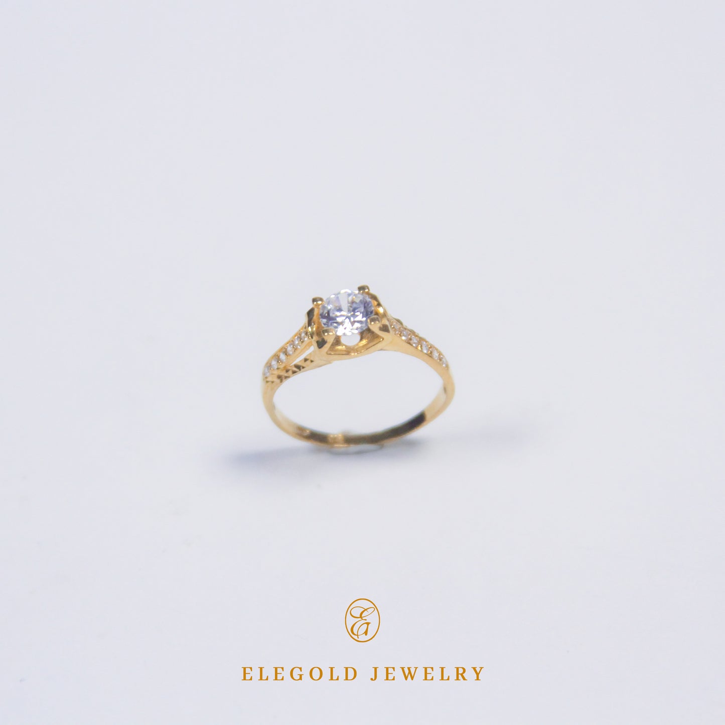 Elegold Fashion Solitaire CZ Stone Gold Ring