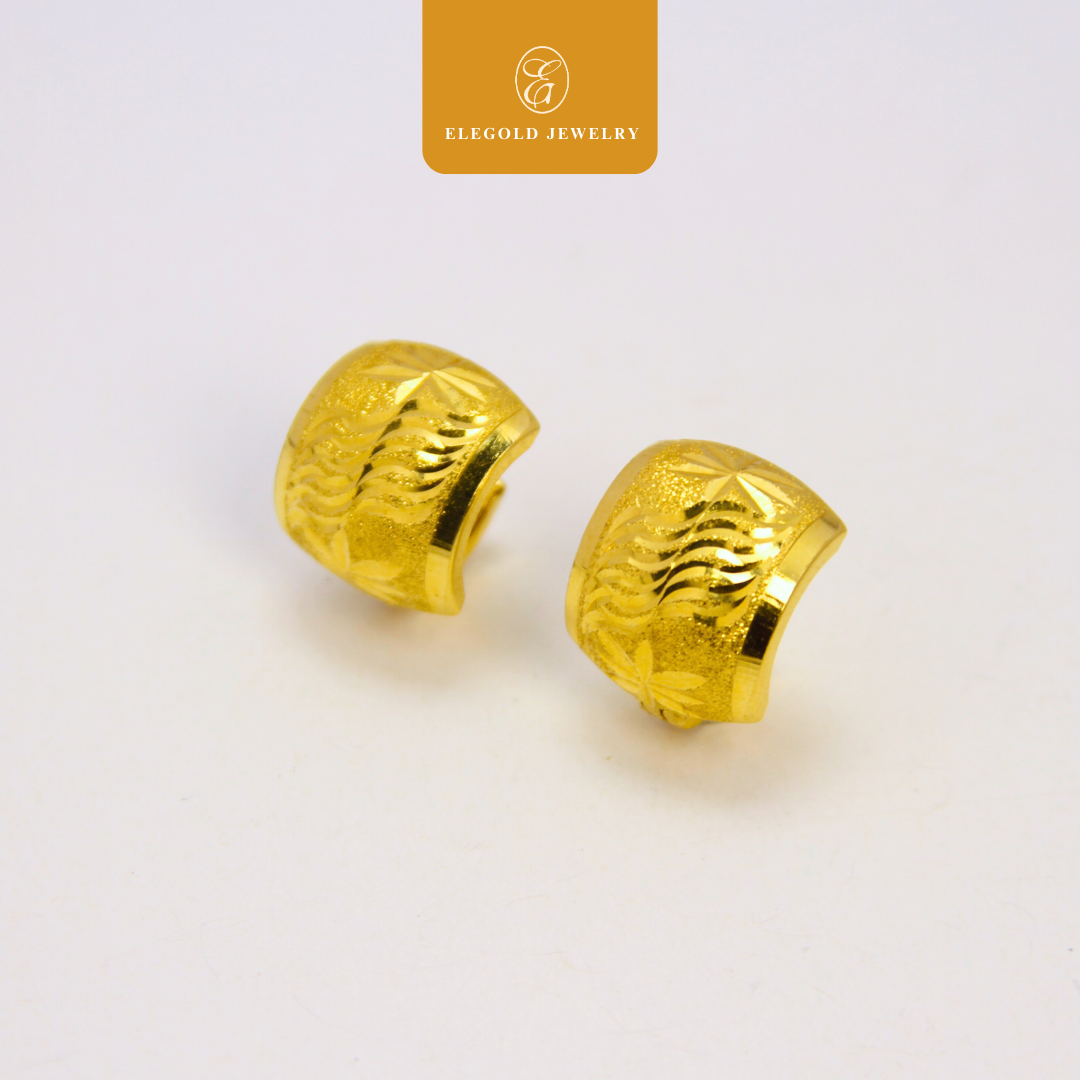916 Gold Luxury Fine Cut Shiny Bold Earrings | Subang Kilat Fesyen Klasic Emas 916 | Elegold