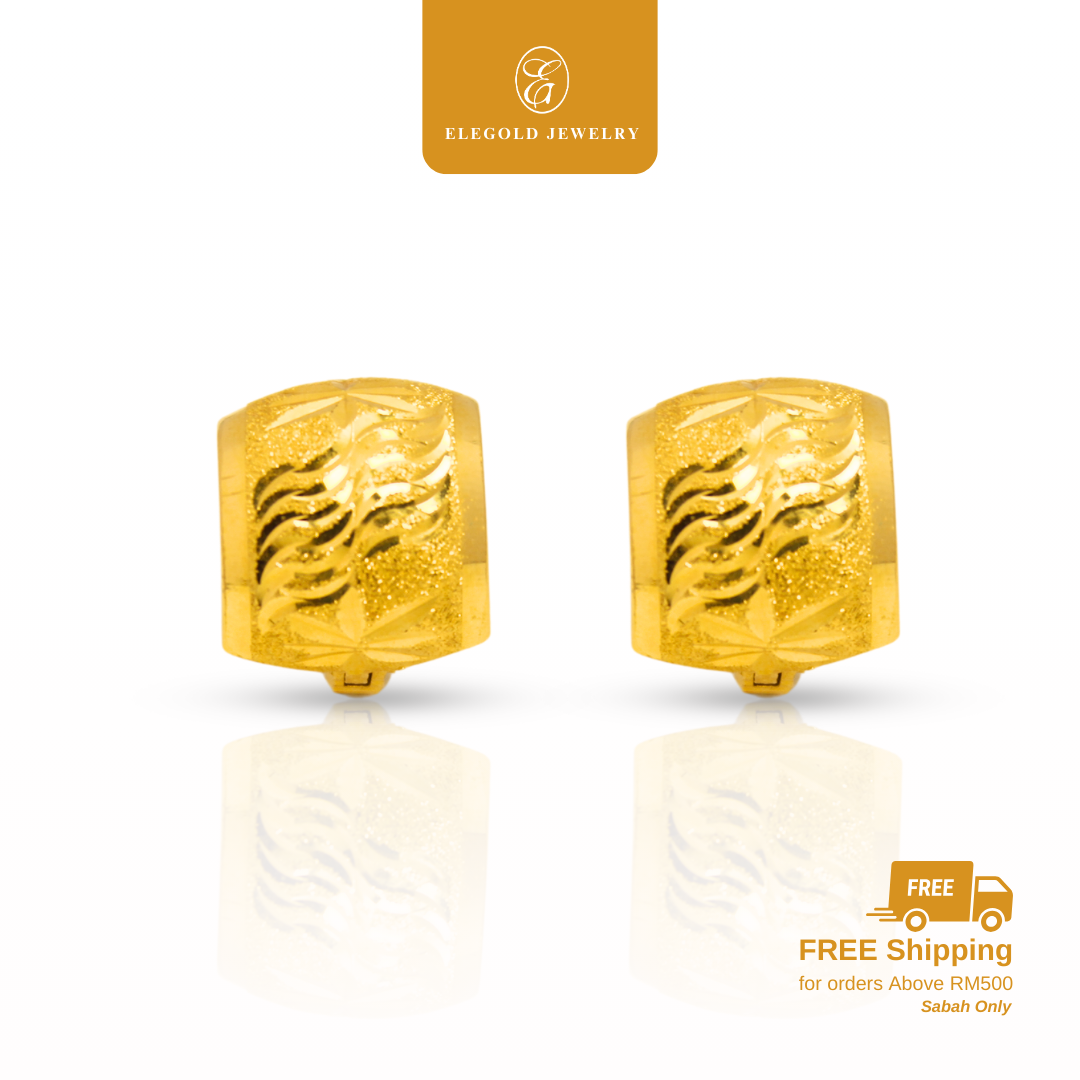 916 Gold Luxury Fine Cut Shiny Bold Earrings | Subang Kilat Fesyen Klasic Emas 916 | Elegold