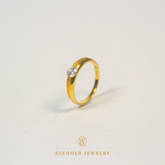 Elegold Matte Surface Solitaire CZ Stone Gold Ring - 20EHN