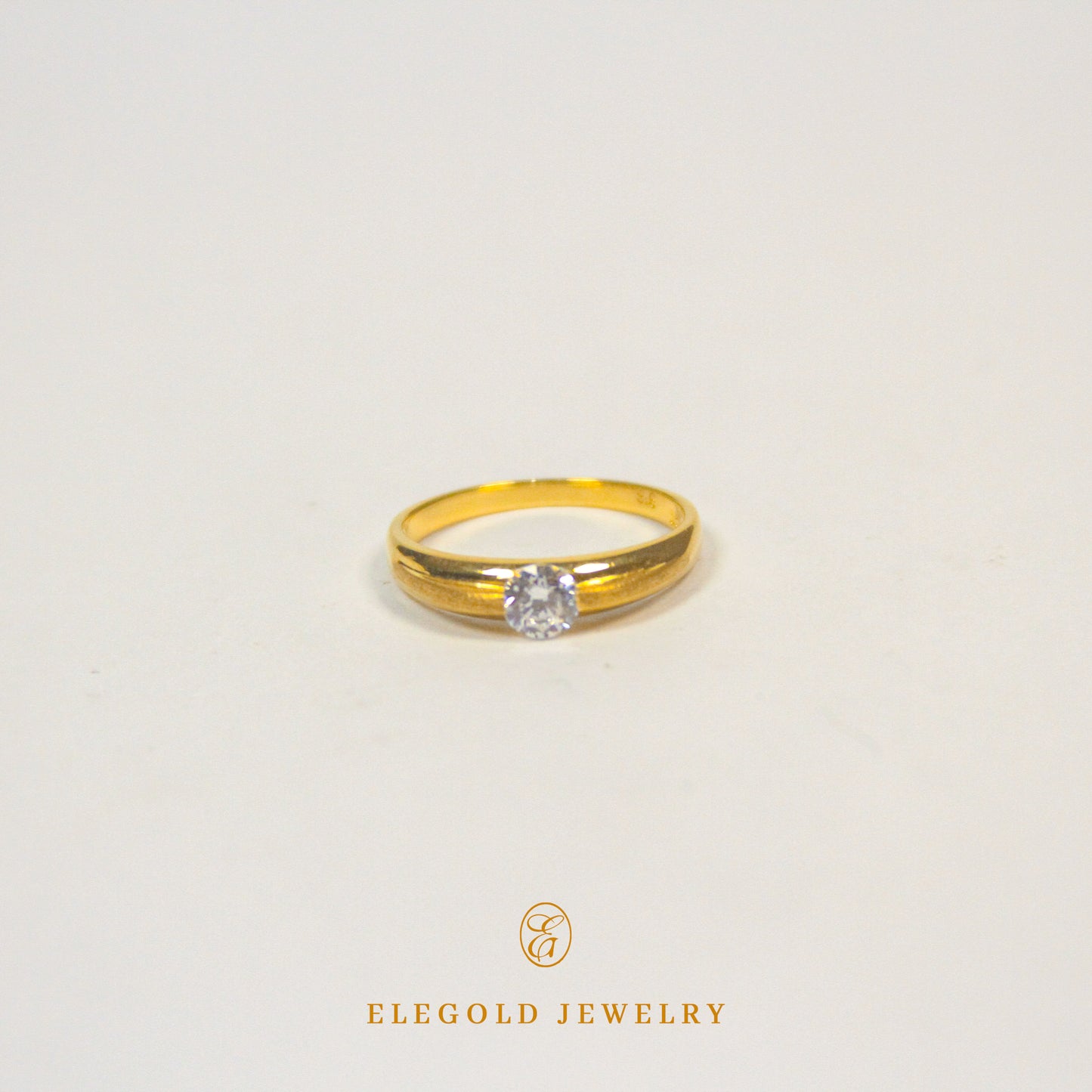 Elegold Matte Surface Solitaire CZ Stone Gold Ring - 20EHN