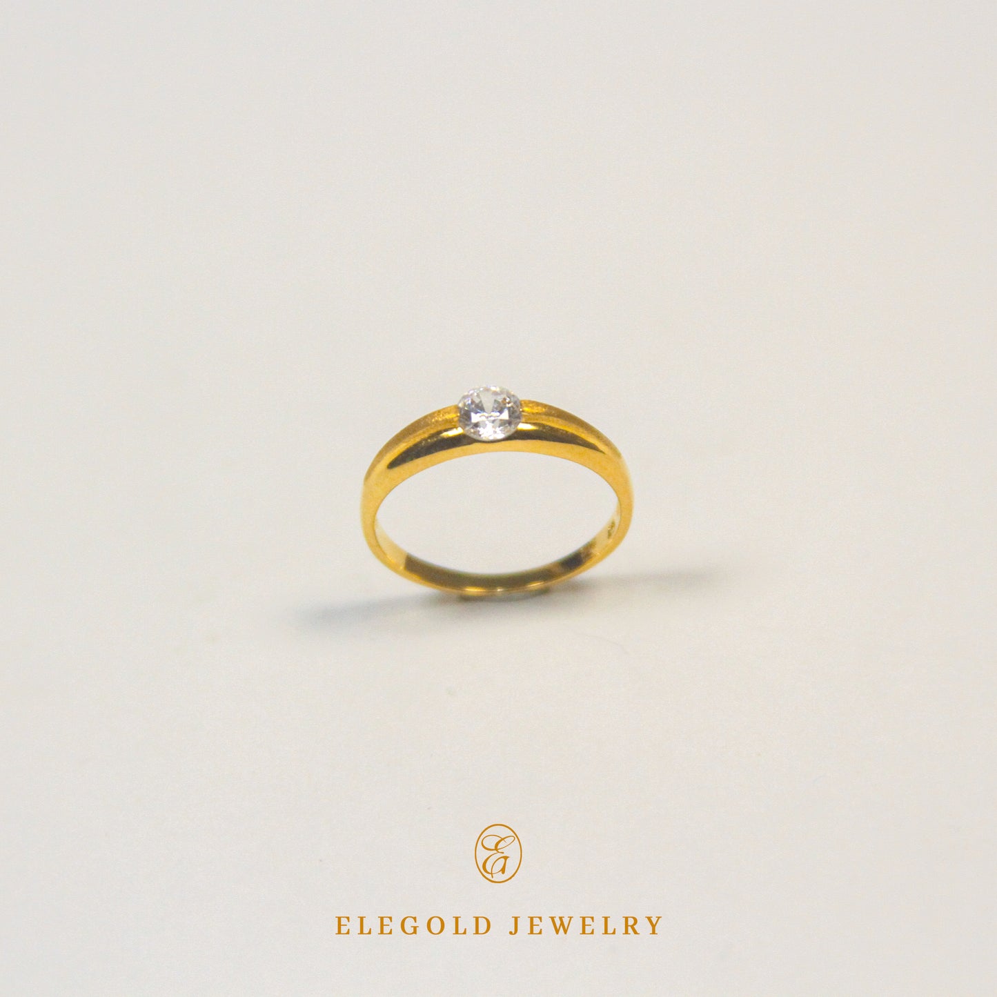 Elegold Matte Surface Solitaire CZ Stone Gold Ring - 20EHN