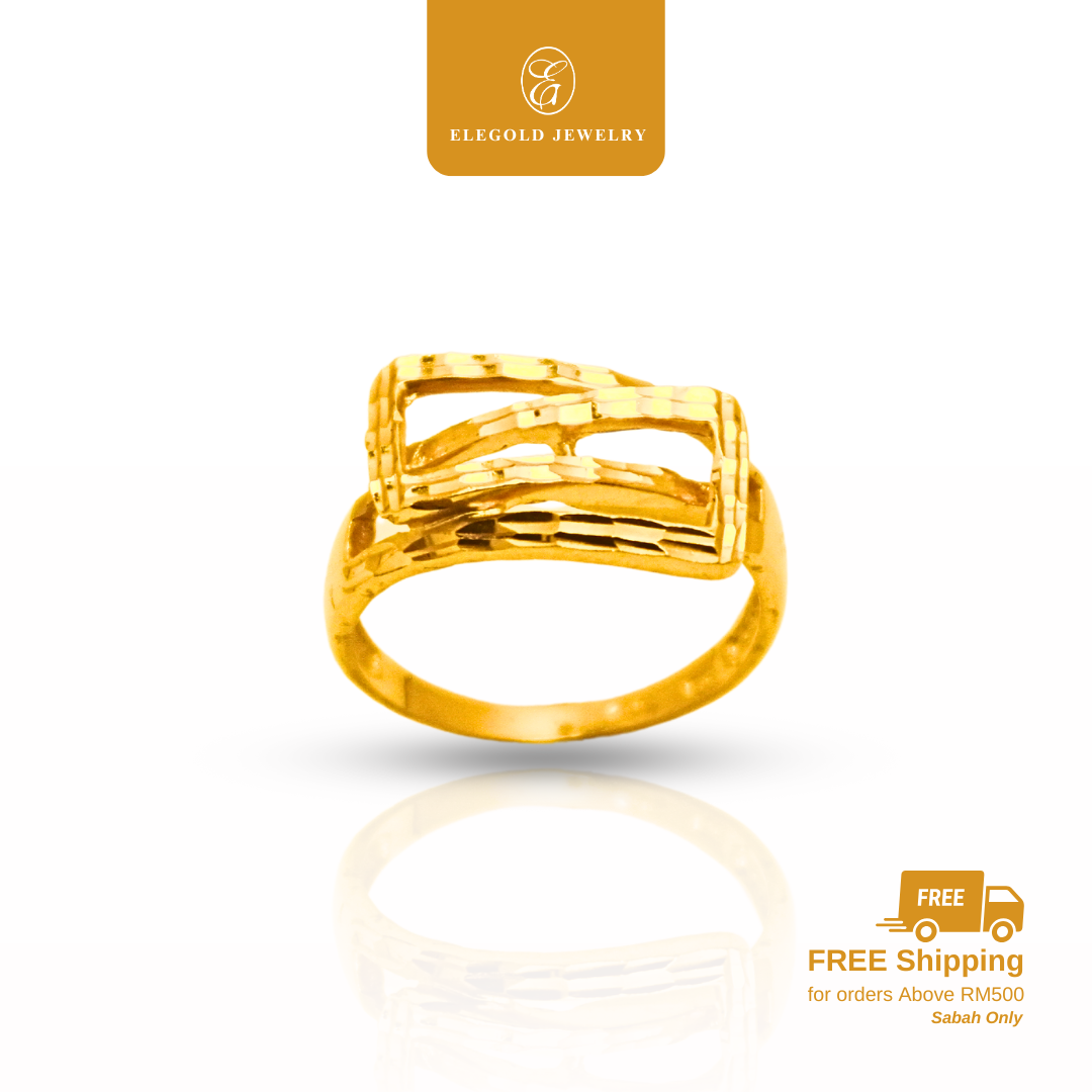 916 Gold Shiny Overlap Diamond Cut | Kilat Cincin | Elegold