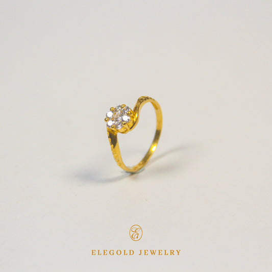 Elegold Bypass Round Cut Cubic Zirconia Stone Gold Ring