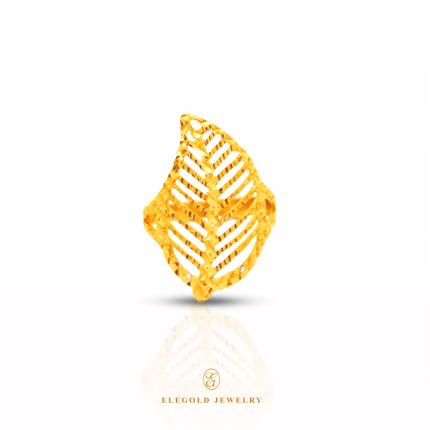 Elegold Leaf Flower 916 Gold Ring - 20F6A