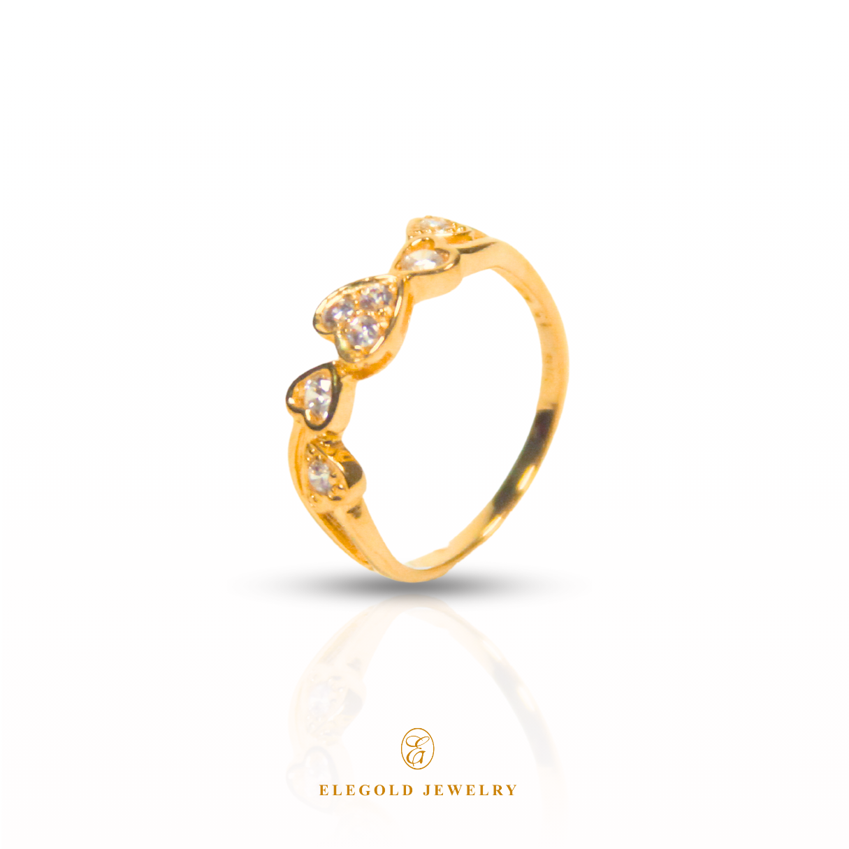 Elegold Heart CZ Stone Gold Ring