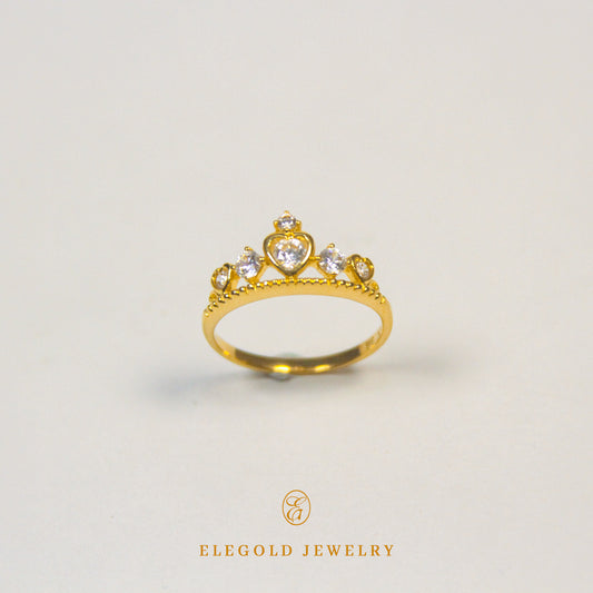 Elegold Heart Crown CZ Stone Gold Ring
