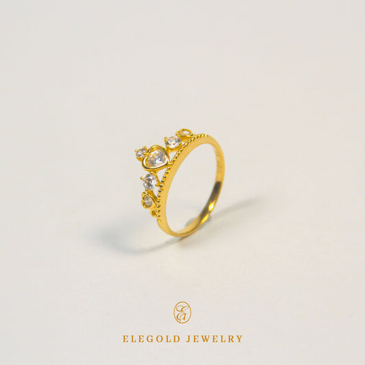 Elegold Heart Crown CZ Stone Gold Ring