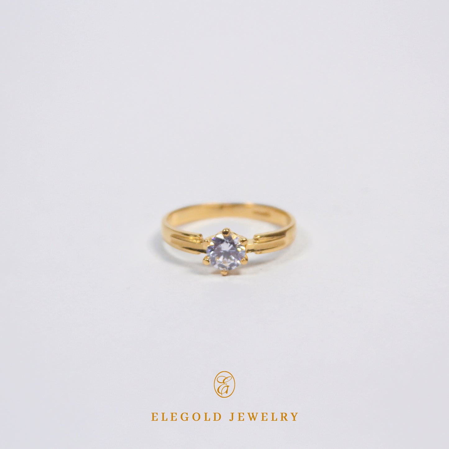 Elegold Hexagon Cut CZ Stone Ring