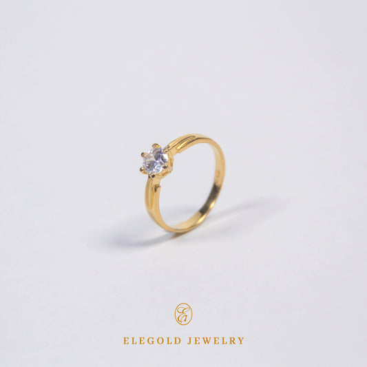 Elegold Hexagon Cut CZ Stone Ring