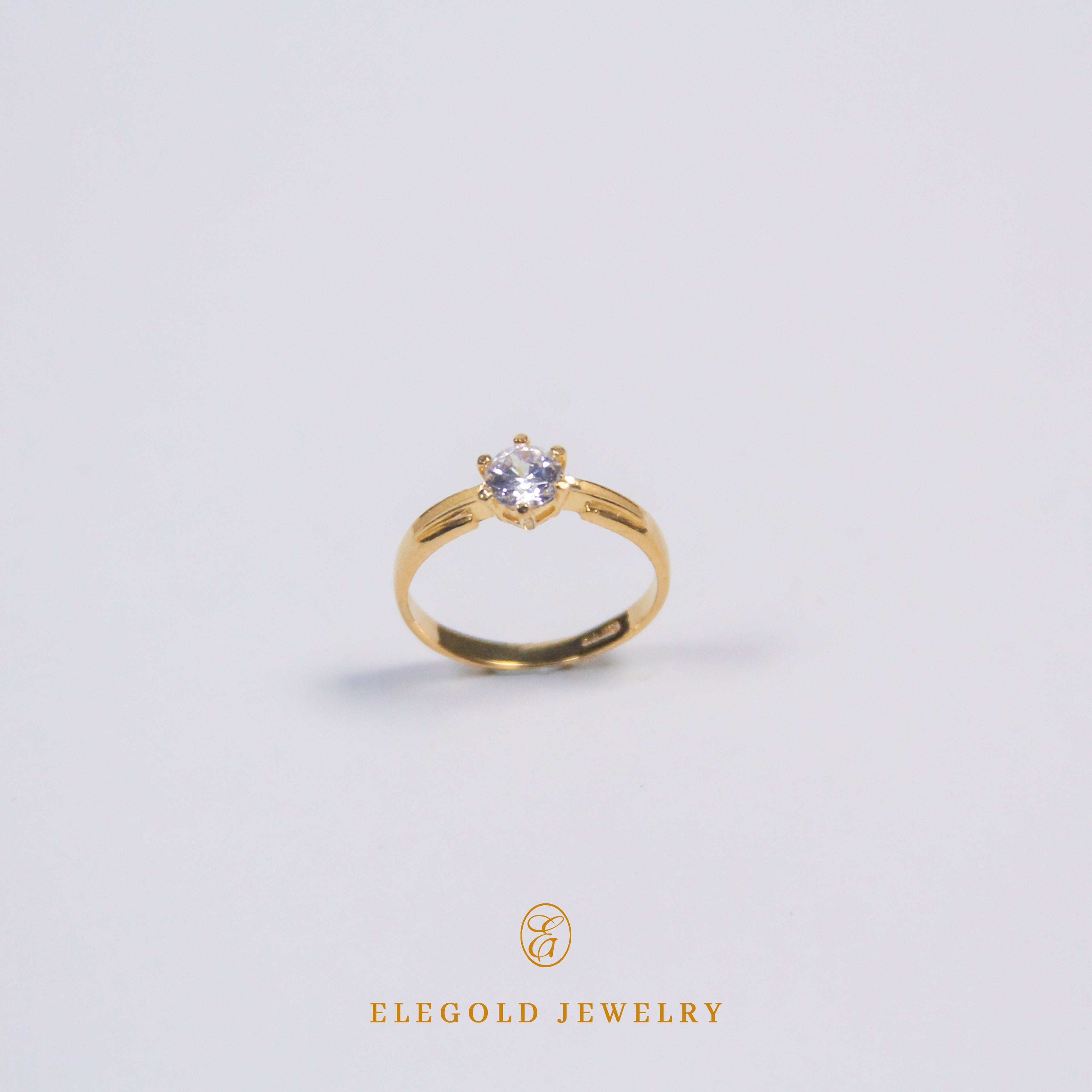 Elegold Hexagon Cut CZ Stone Ring