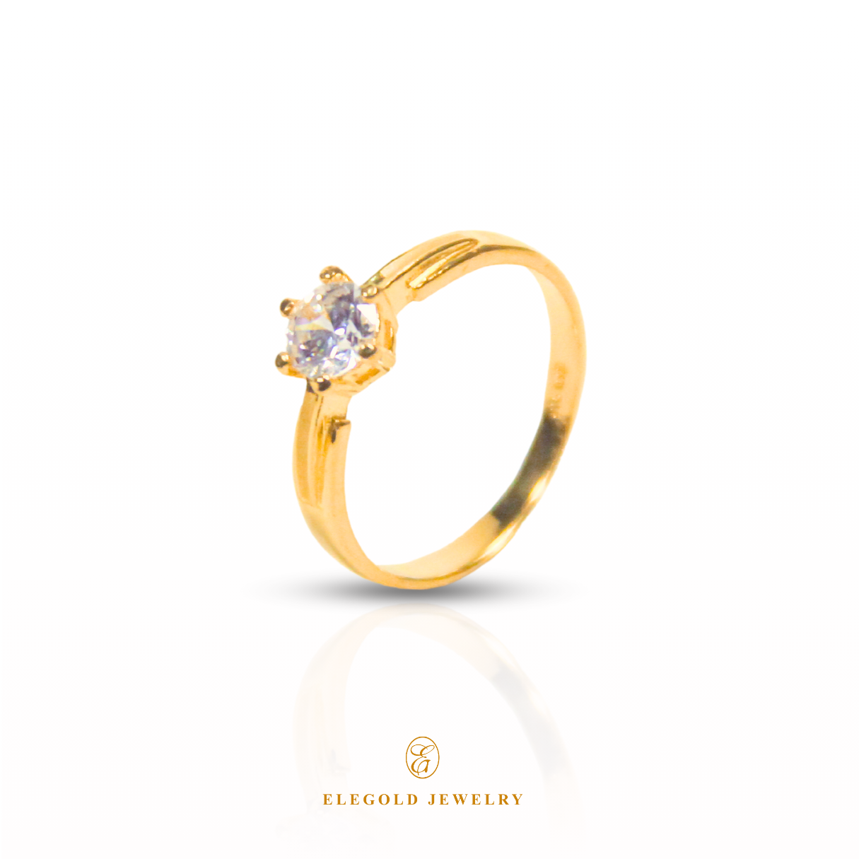 Elegold Hexagon Cut CZ Stone Ring