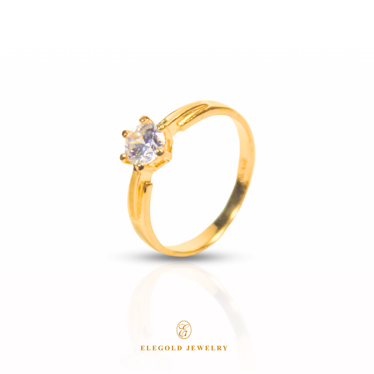 Elegold Hexagon Cut CZ Stone Ring