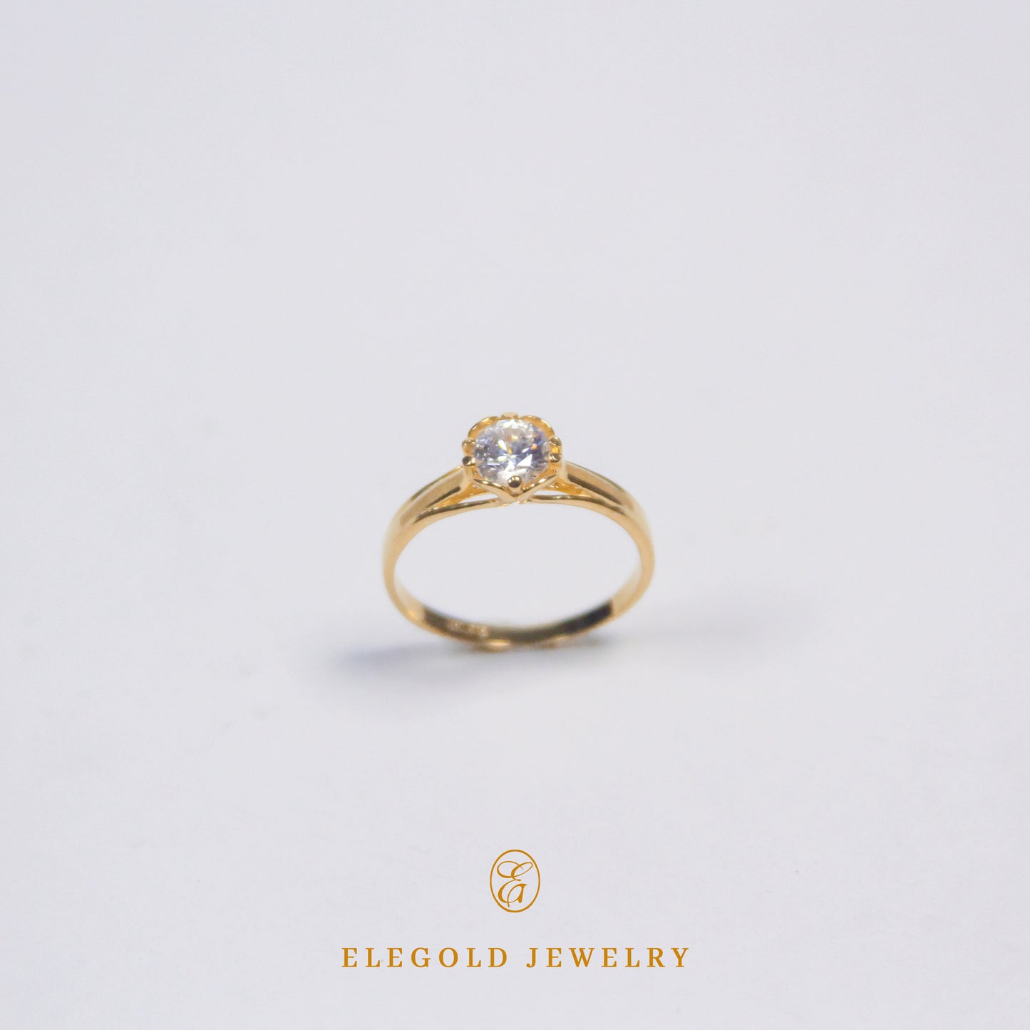 Elegold Solitaire Matte CZ Stone Gold Ring