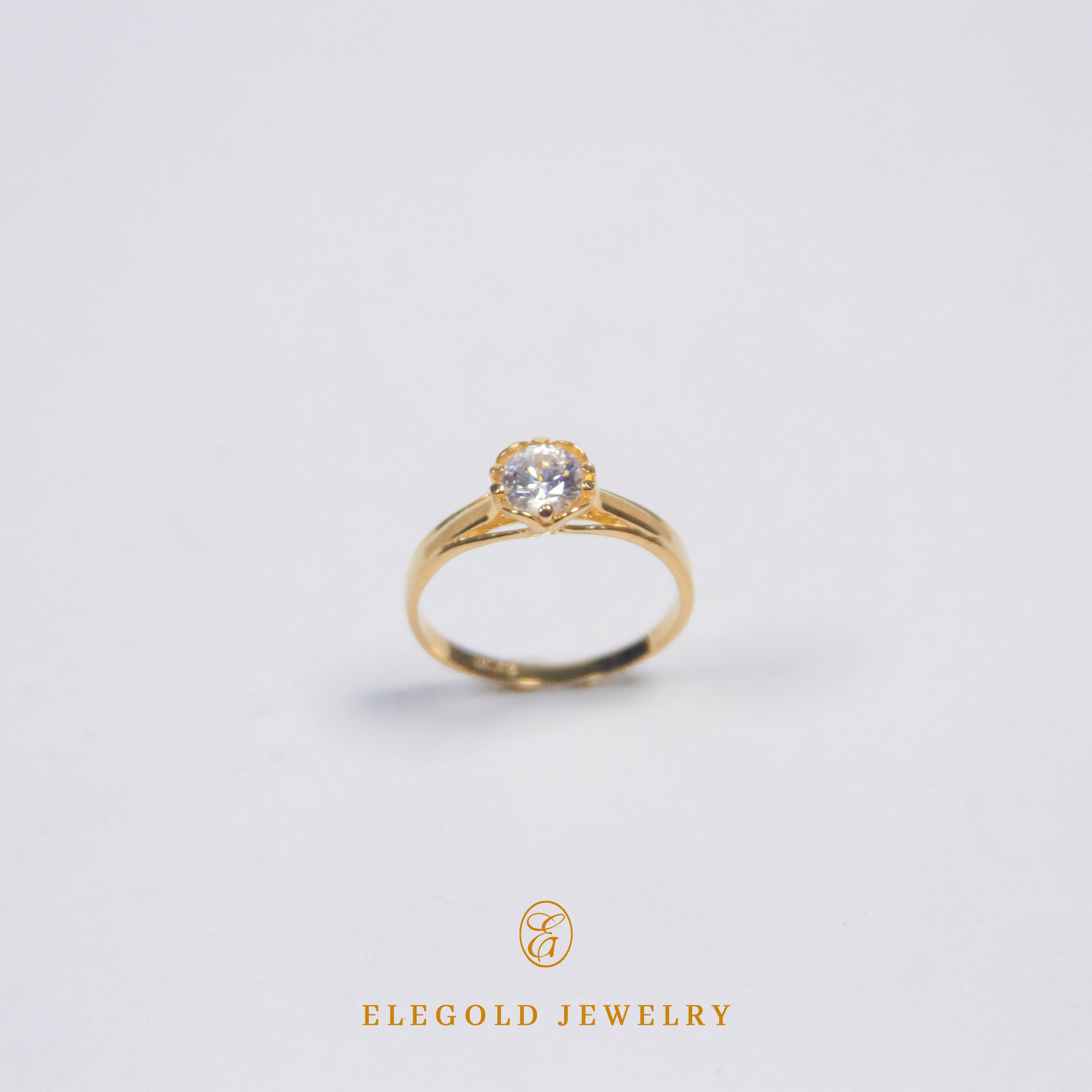 Elegold Solitaire Matte CZ Stone Gold Ring