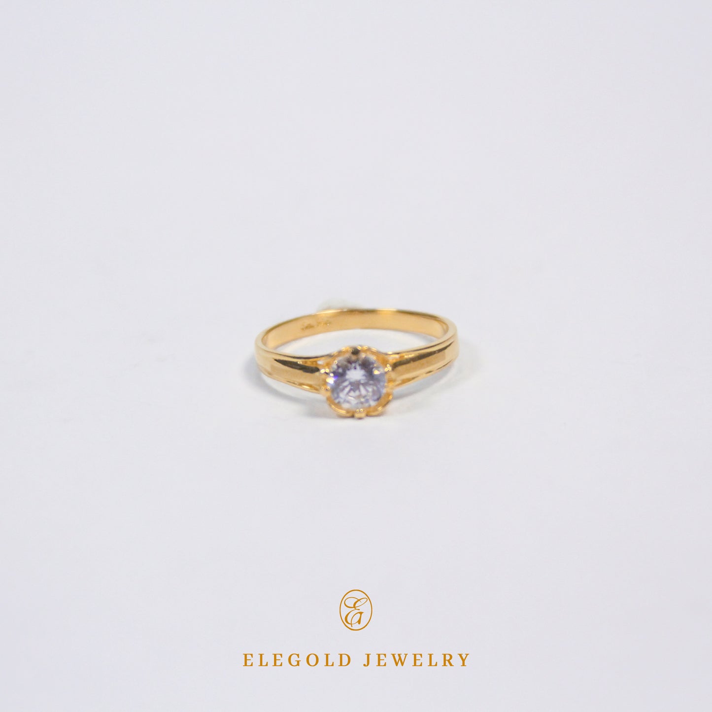 Elegold Solitaire Matte CZ Stone Gold Ring