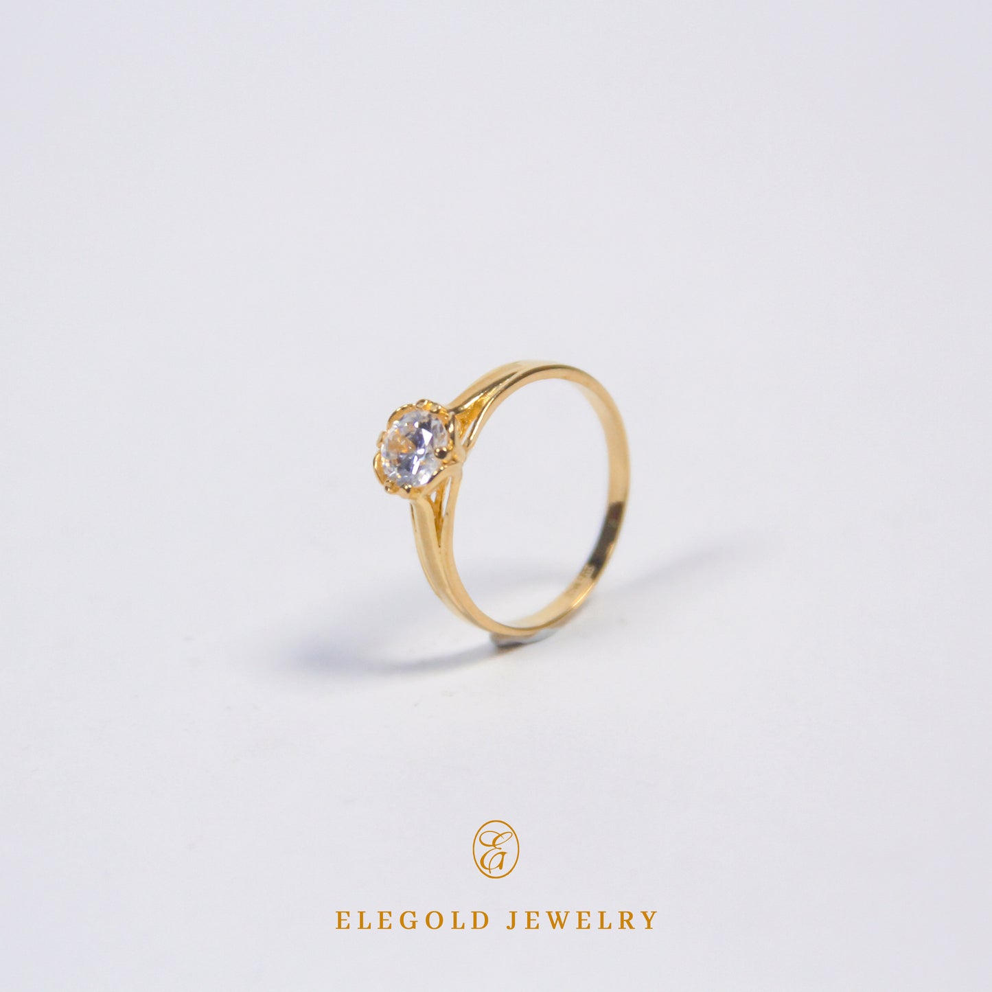 Elegold Solitaire Matte CZ Stone Gold Ring