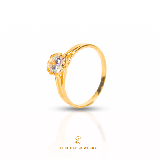 Elegold Solitaire Matte CZ Stone Gold Ring