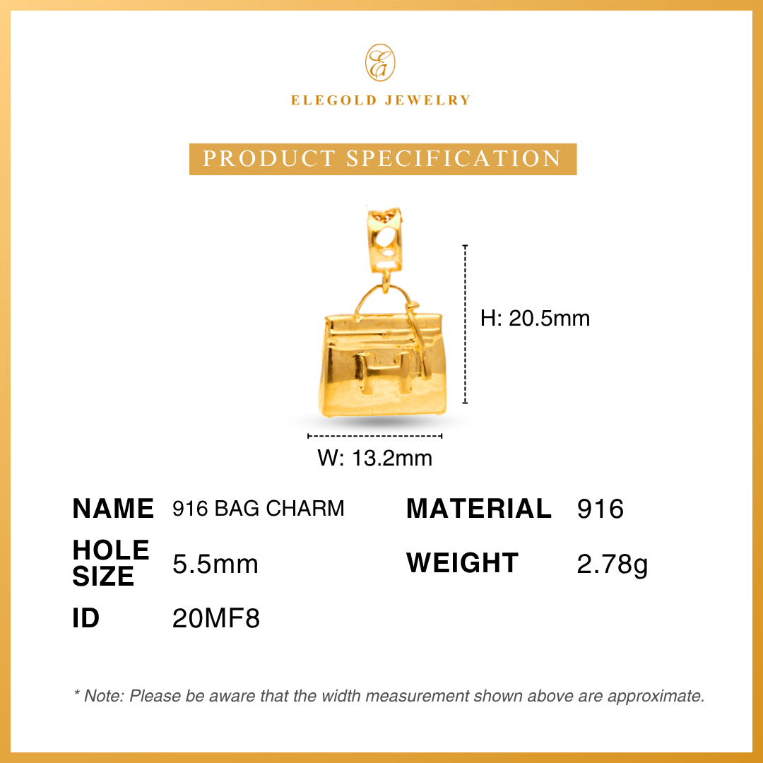 916/22K Gold Hallow Bag Pouch Series Pendant Elegold