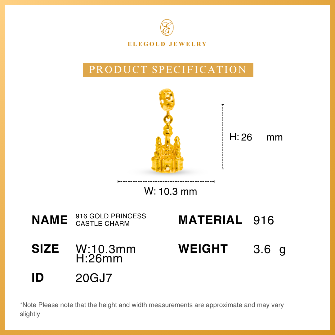 916 Gold Princess Castle Charm | Charm 3D Fesyen Emas 916 | Luxury | Elegold