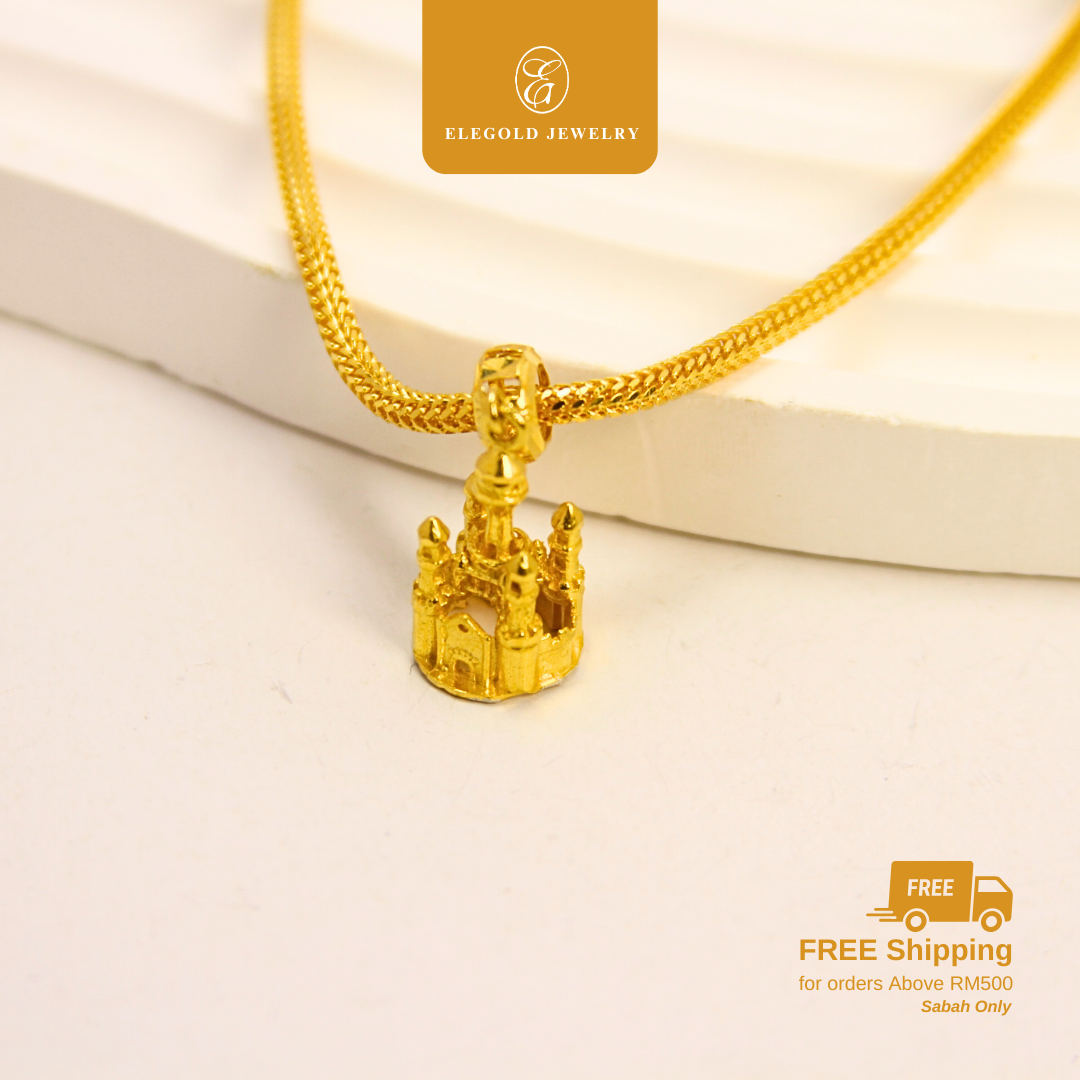 916 Gold Princess Castle Charm | Charm 3D Fesyen Emas 916 | Luxury | Elegold