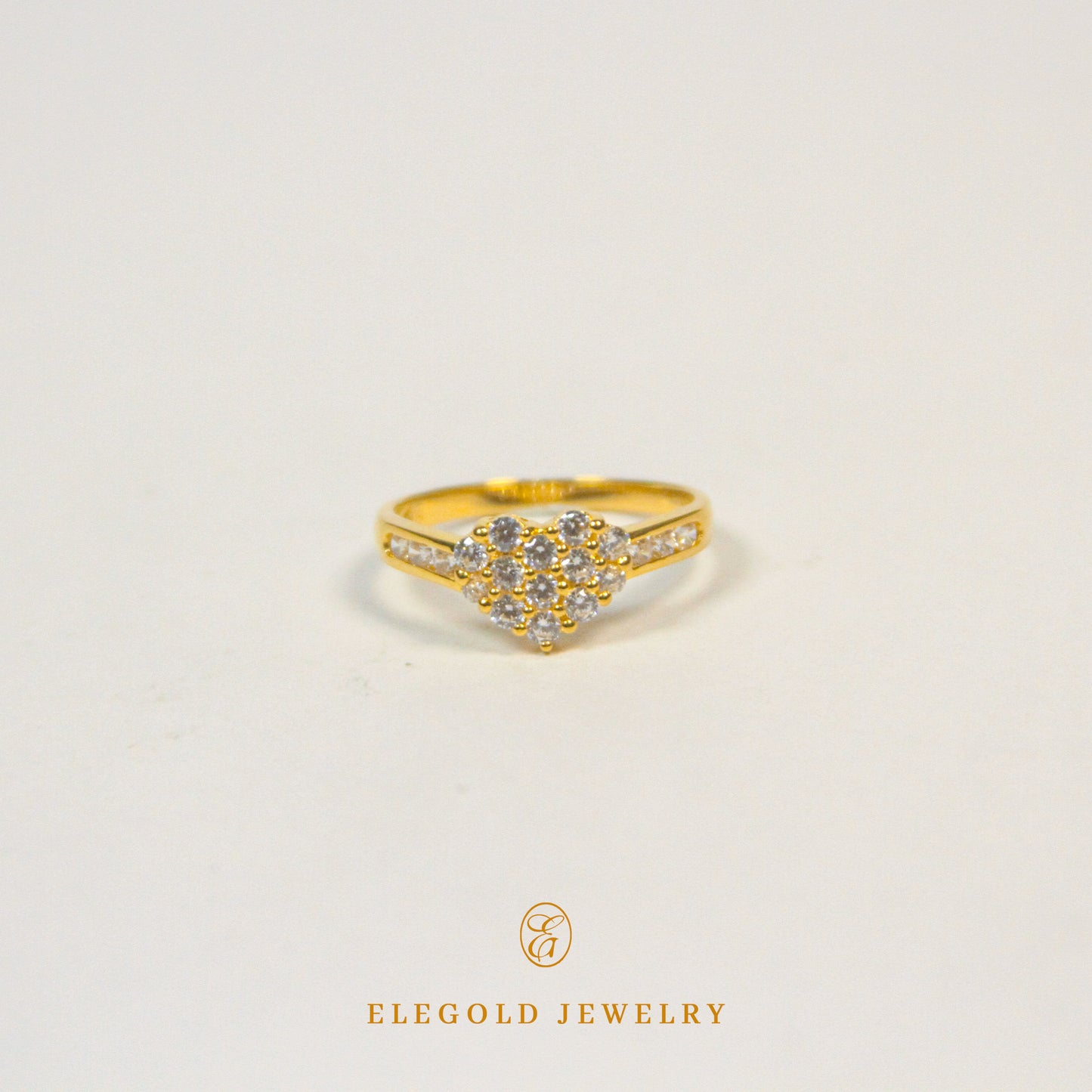 Elegold Heart Shaped CZ Stone Gold Ring