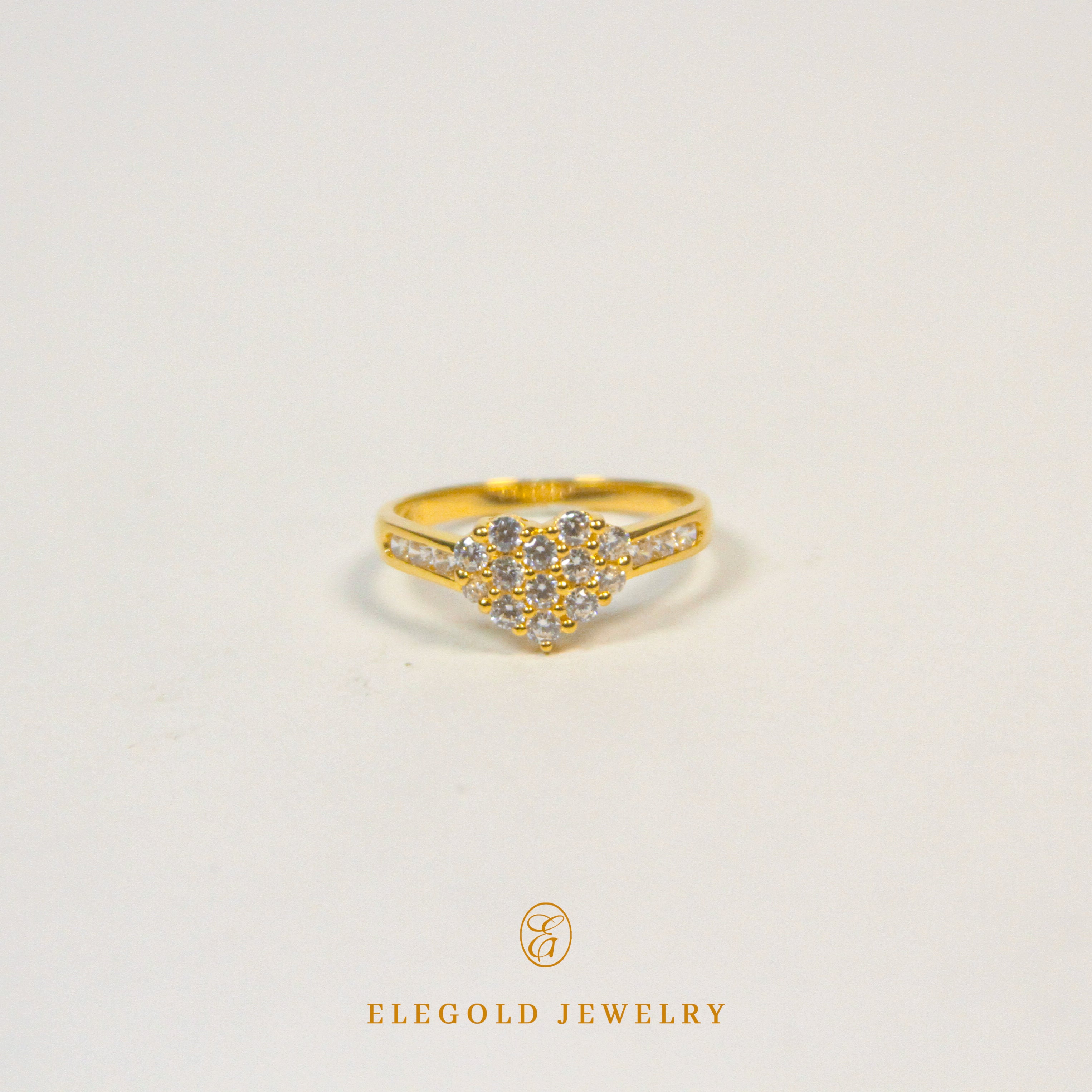 Elegold Heart Shaped CZ Stone Gold Ring