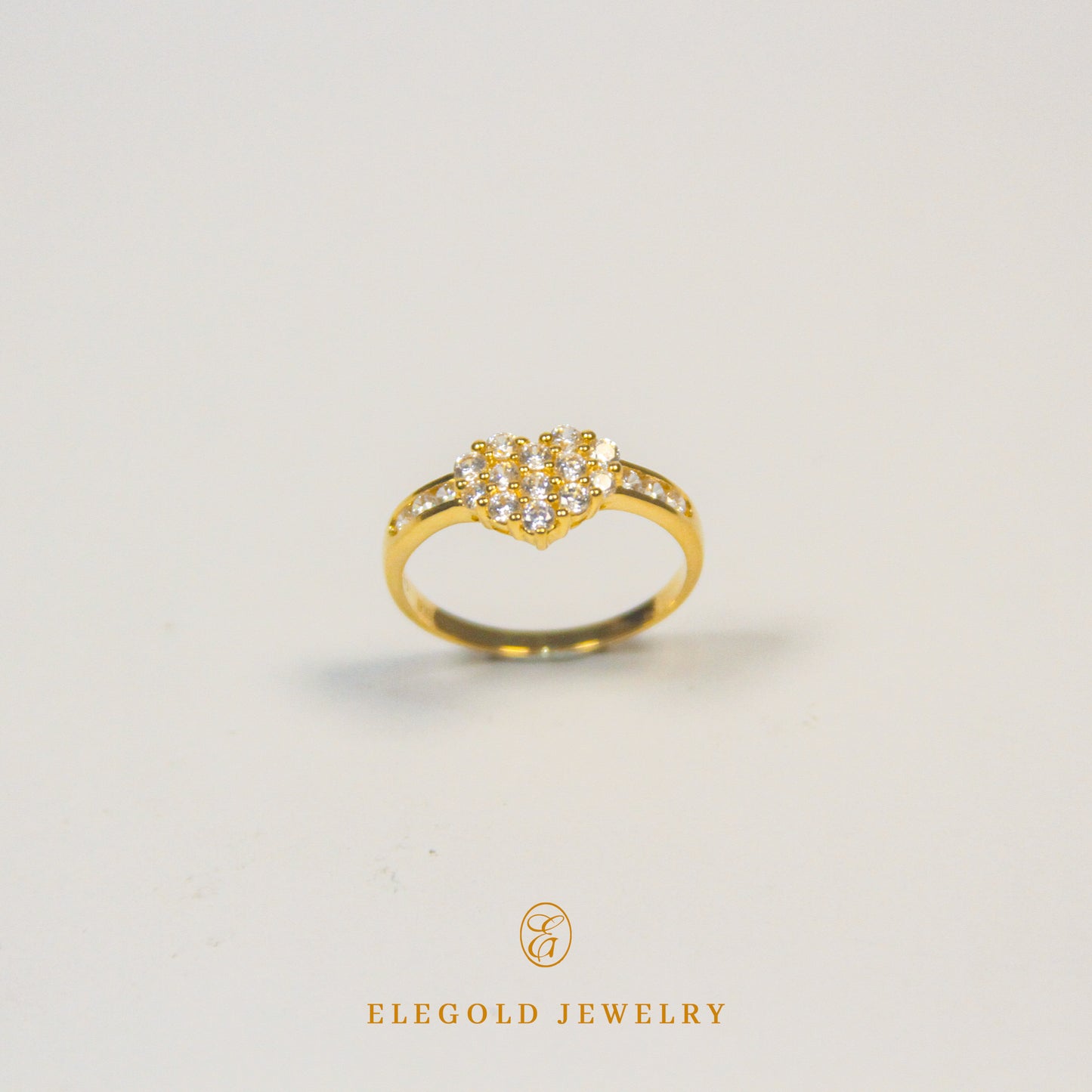 Elegold Heart Shaped CZ Stone Gold Ring