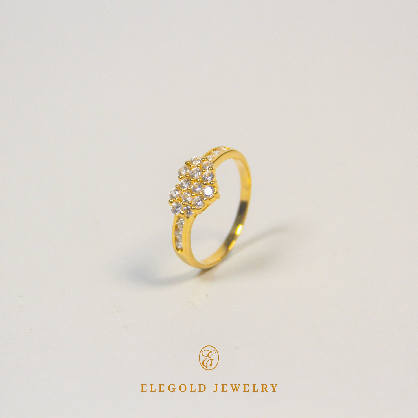 Elegold Heart Shaped CZ Stone Gold Ring