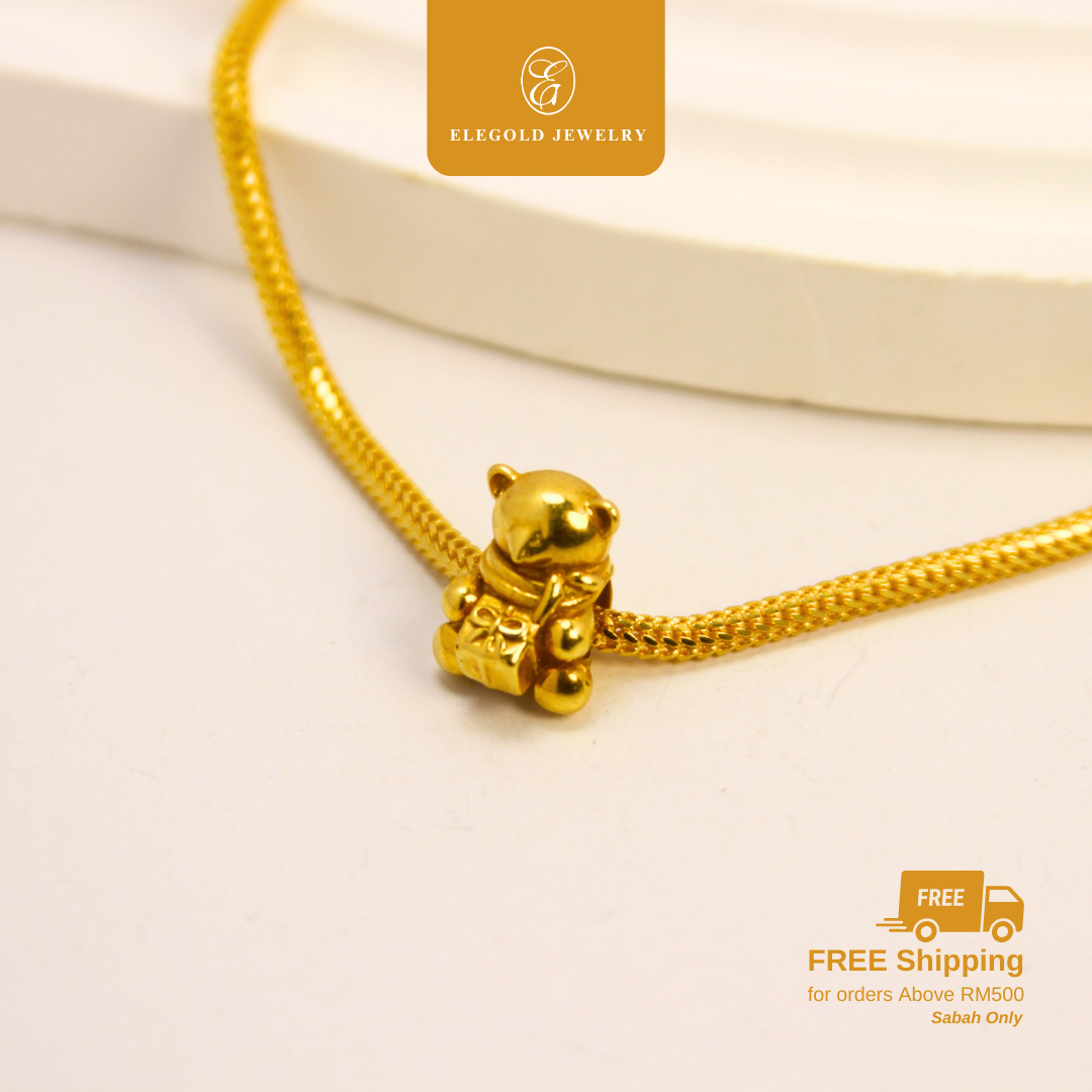 916 Gold Plain Fashion Bear Charms |Charm Fesyen Bear Emas 916 | Elegold