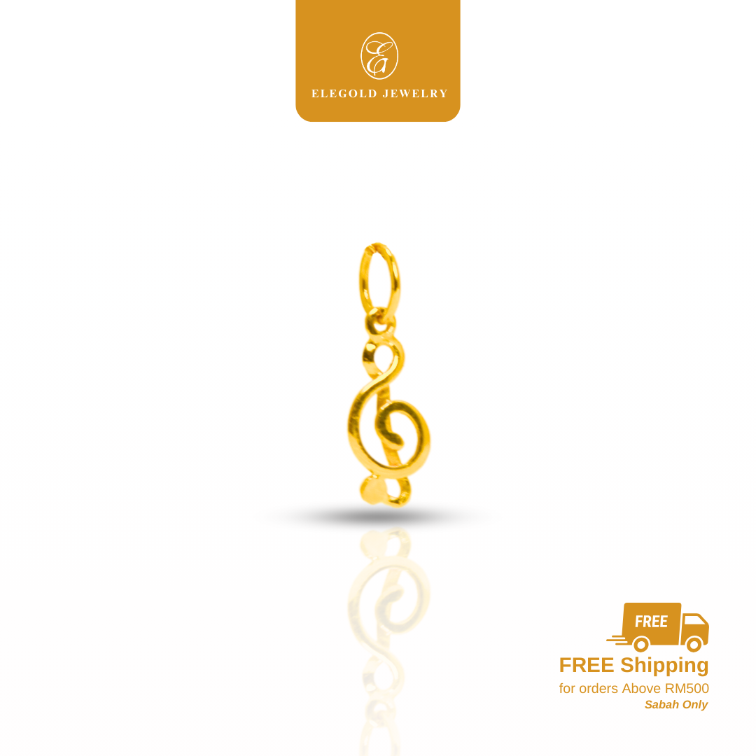 916 Gold Budget Plain Music Pendants | Loket Bajet Musik Emas 916 | Elegold