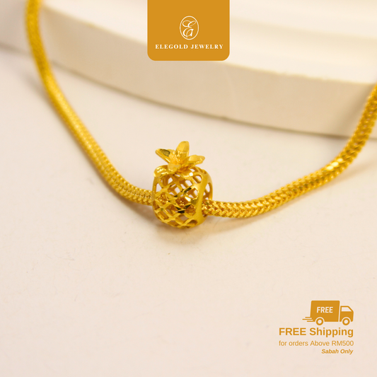 916 Gold Shiny Pineapples Fruits Charm | Charm bajet 3D Fesyen Emas 916 | Elegold