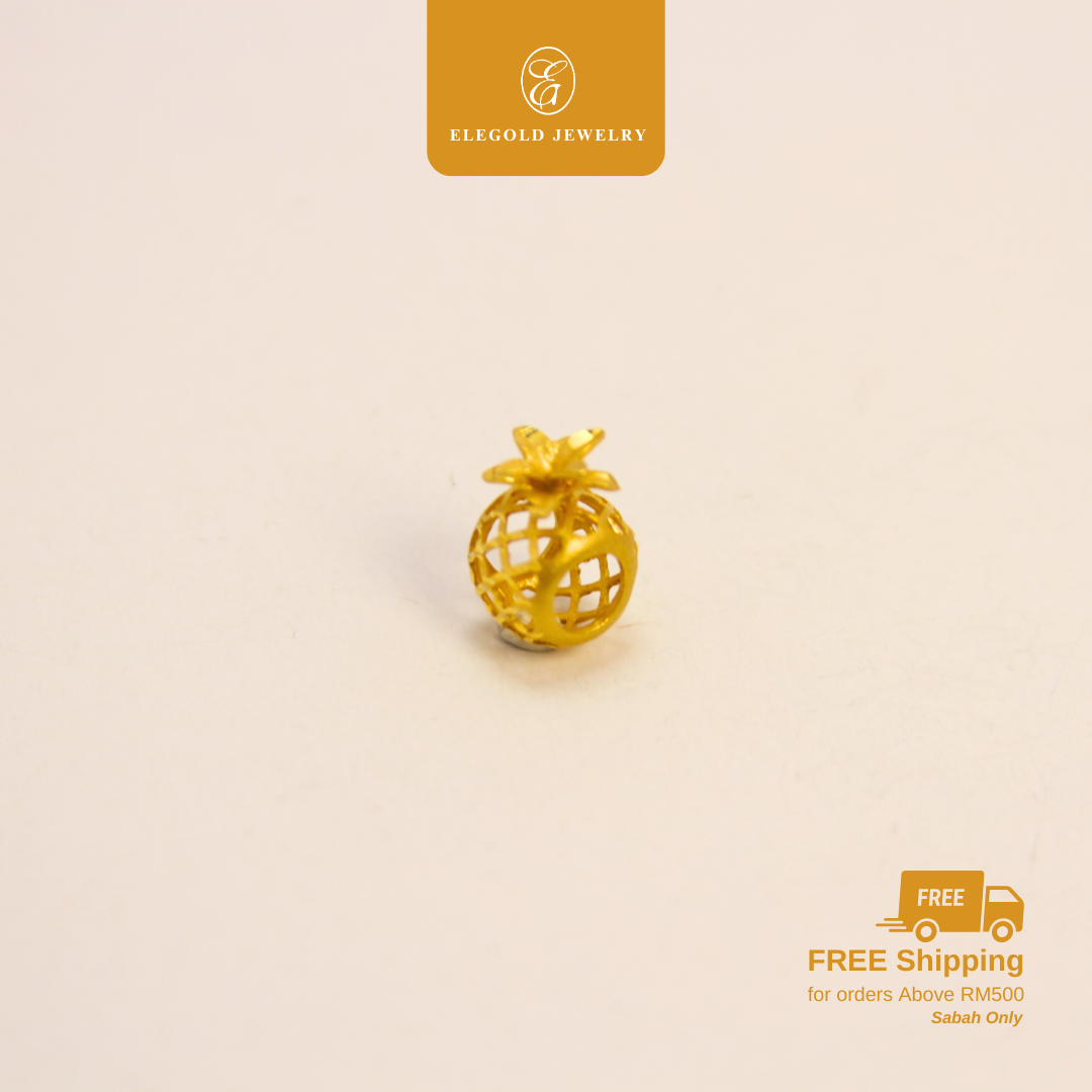 916 Gold Shiny Pineapples Fruits Charm | Charm bajet 3D Fesyen Emas 916 | Elegold