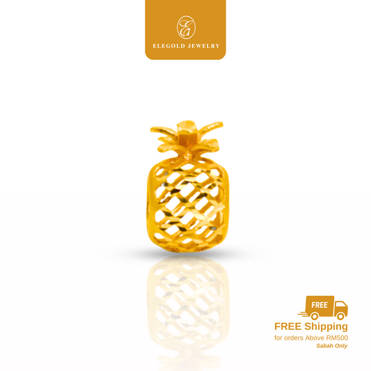 916 Gold Shiny Pineapples Fruits Charm | Charm bajet 3D Fesyen Emas 916 | Elegold