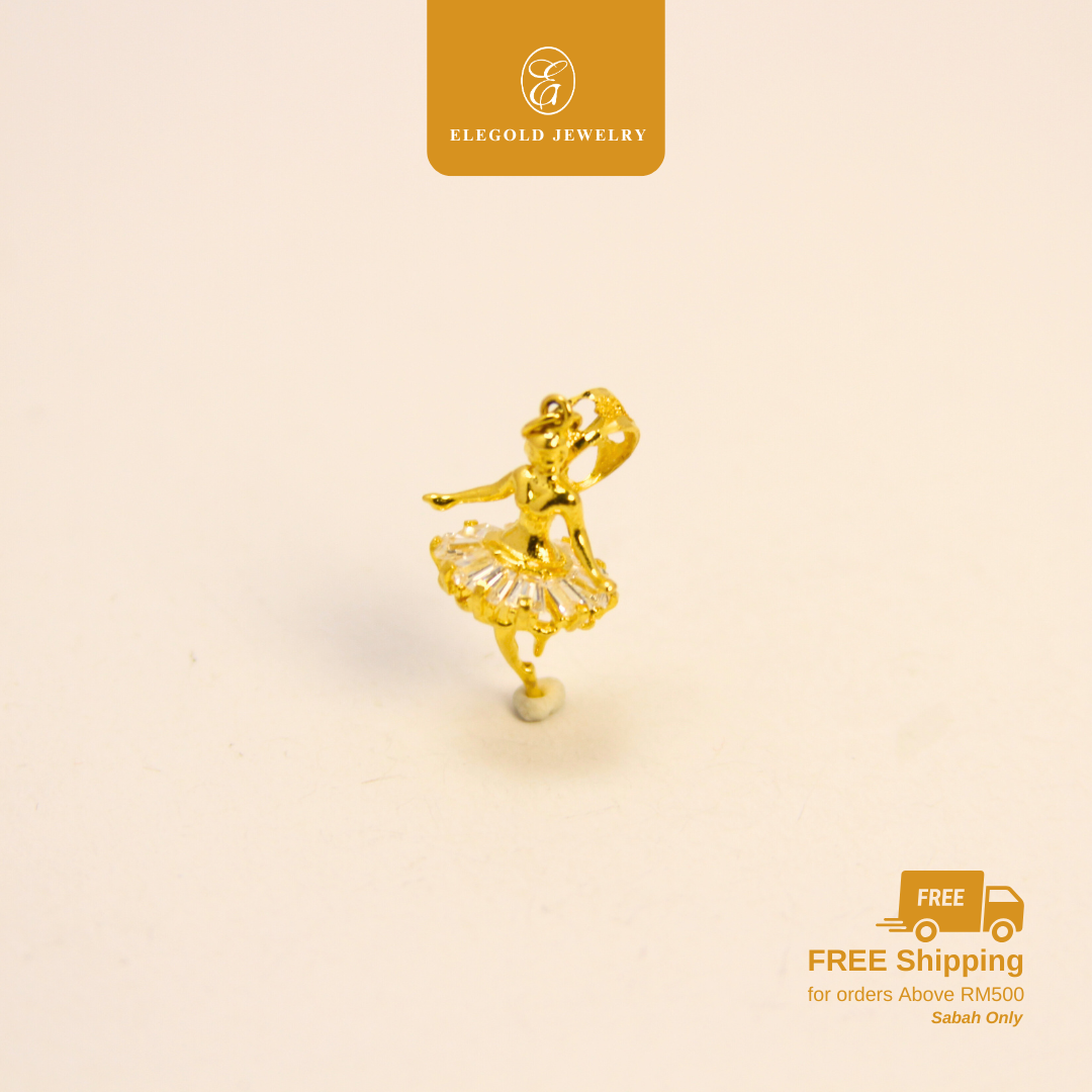 916 Gold Princess Dancing CZ Stone Charm | Charm Plain Puteri Batu Emas 916 | Elegold