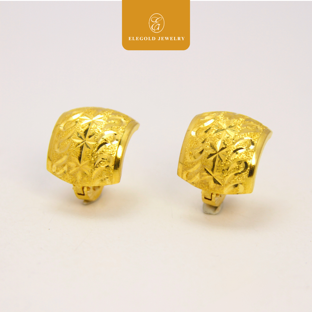 916 Gold Luxury Fine Cut Shiny Bold Earrings | Subang Kilat Fesyen Klasic Emas 916 | Elegold