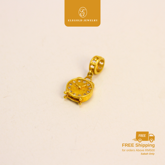 916 Gold CZ Stone Clock Charms | Charm Emas 916 Waktu | Elegold