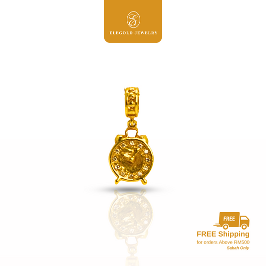 916 Gold CZ Stone Clock Charms | Charm Emas 916 Waktu | Elegold