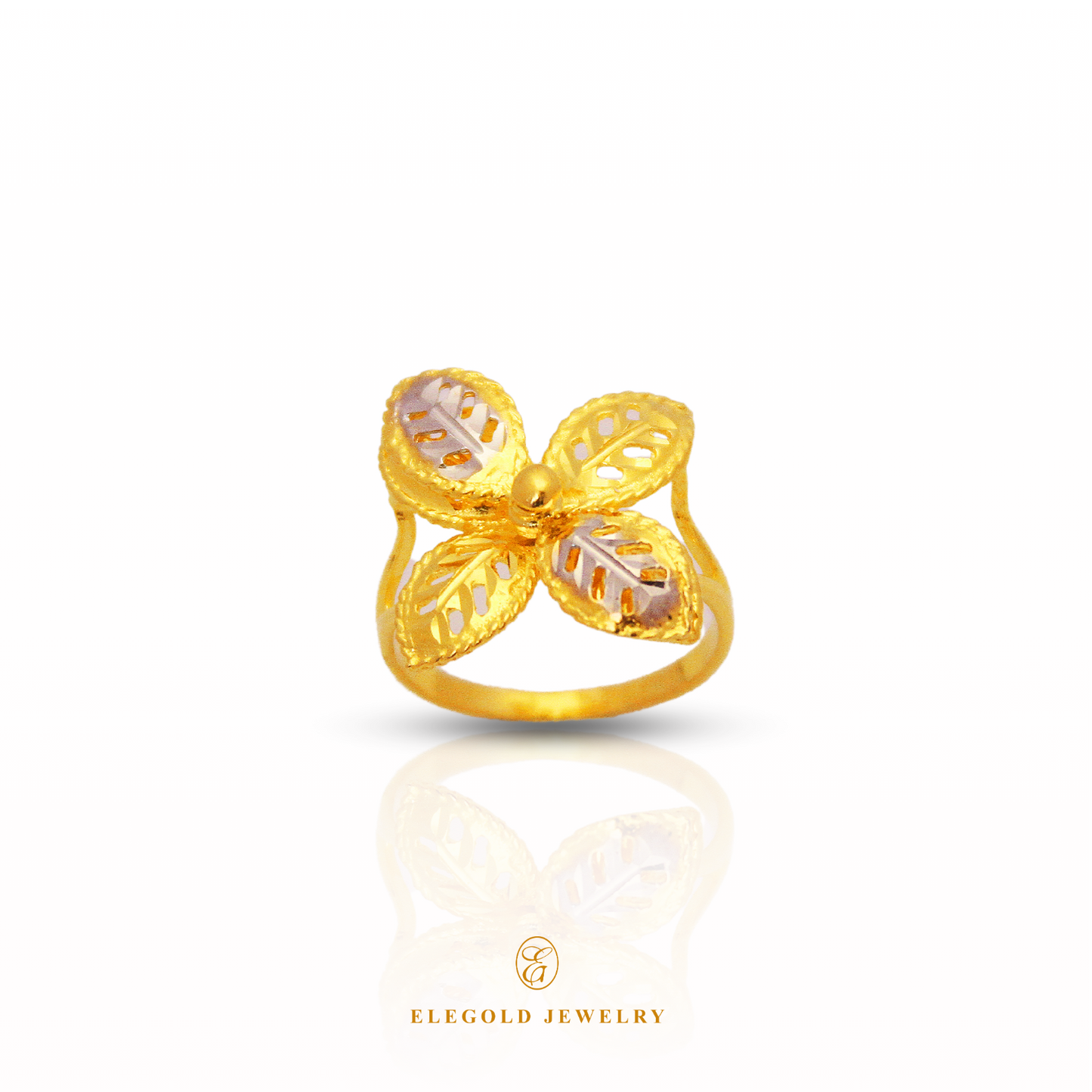 Elegold Double Color Flower Fashion 916 Gold Ring