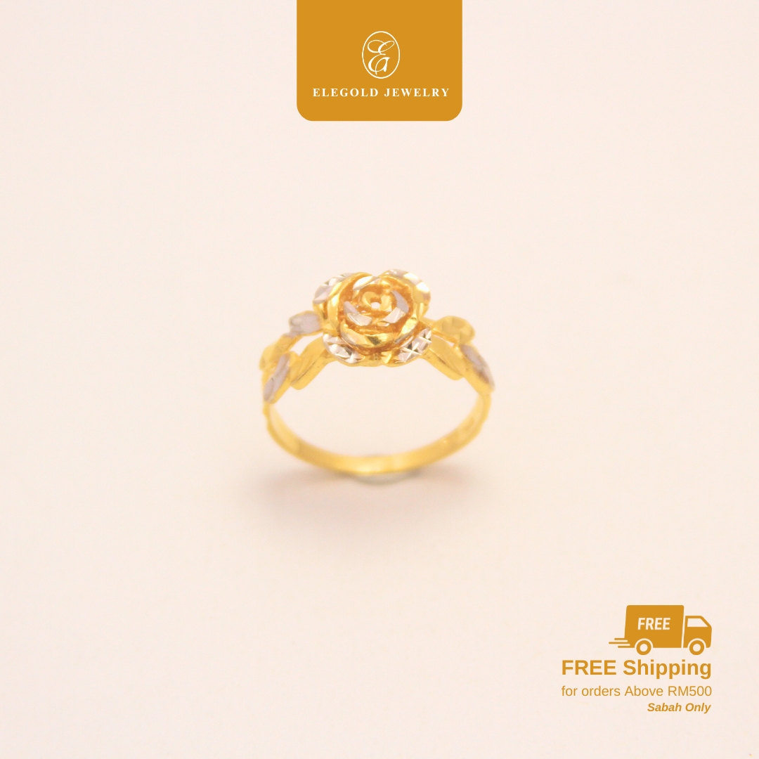 916 Gold Flower Ring Dual Color | Cincin Fesyen Daun Emas 916 | Elegold