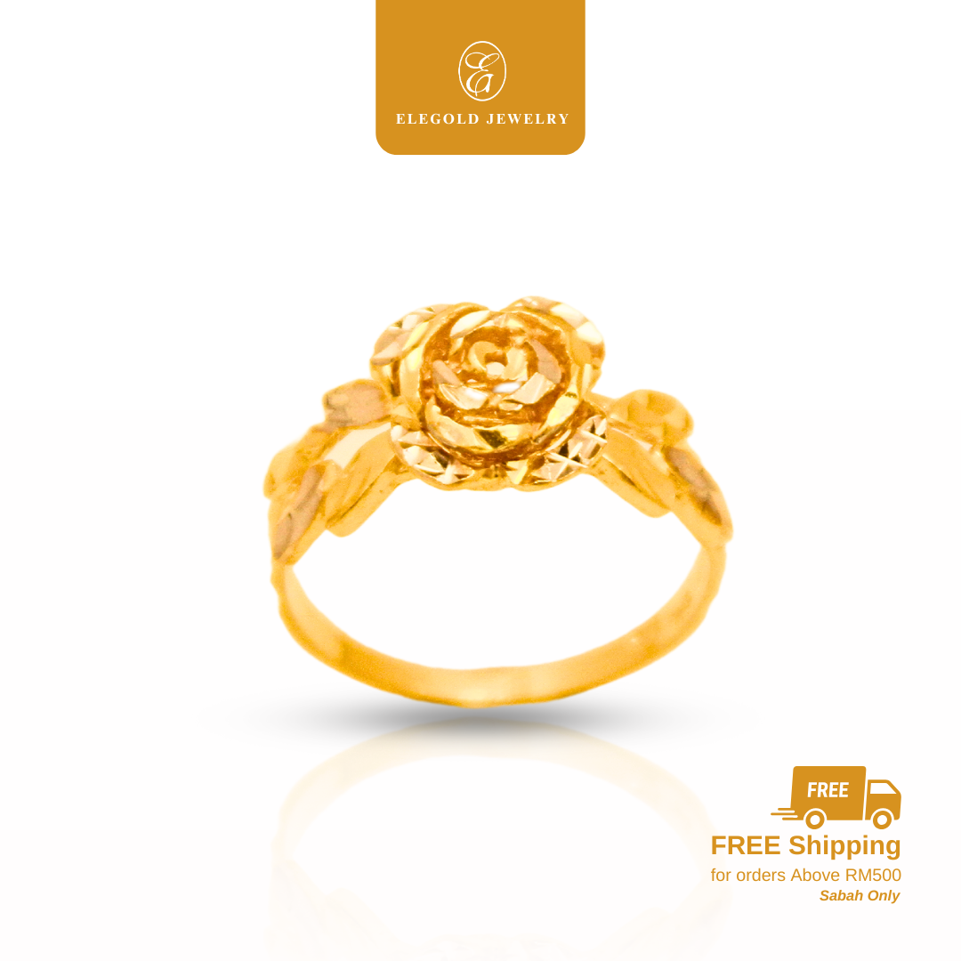 916 Gold Flower Ring Dual Color | Cincin Fesyen Daun Emas 916 | Elegold