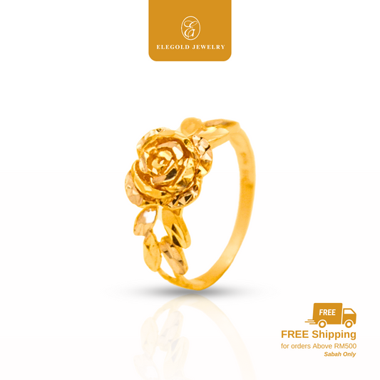 916 Gold Flower Ring Dual Color | Cincin Fesyen Daun Emas 916 | Elegold