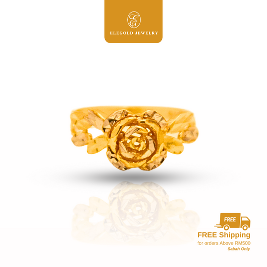 916 Gold Flower Ring Dual Color | Cincin Fesyen Daun Emas 916 | Elegold