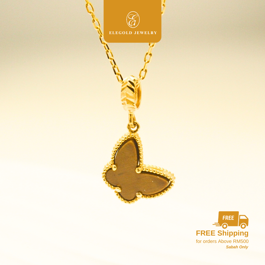 916 Brown Stone Butterfly Gold Loket Charm Pendant | Elegold - 20L8E