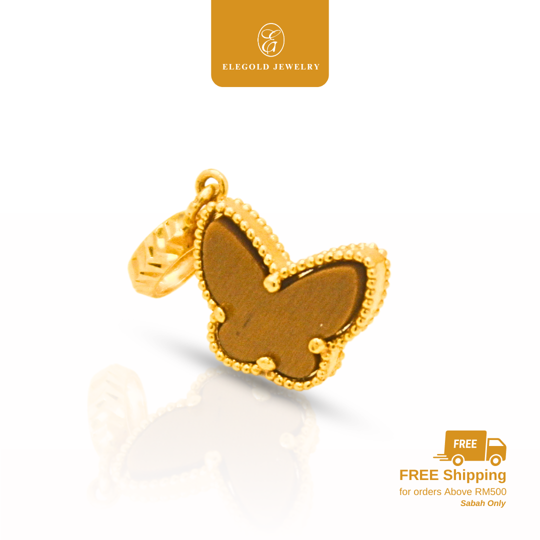 916 Brown Stone Butterfly Gold Loket Charm Pendant | Elegold - 20L8E