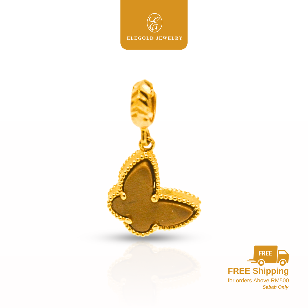 916 Brown Stone Butterfly Gold Loket Charm Pendant | Elegold - 20L8E